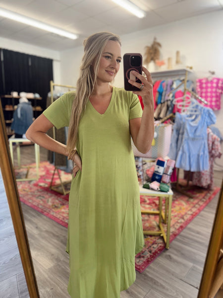 Everyday V Neck Dress - Lime
