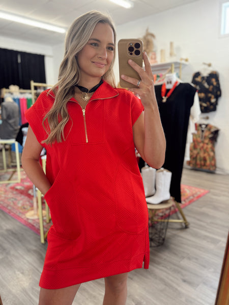 Quilted Casual Dress - Red