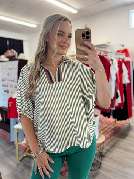 Skye Striped Blouse - Olive