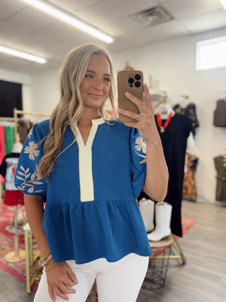 Penni Peplum Blouse - Blue