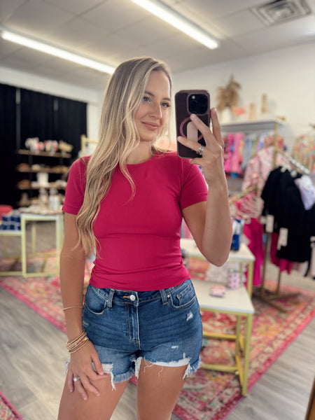 Seamless Round Neck Top - Magenta