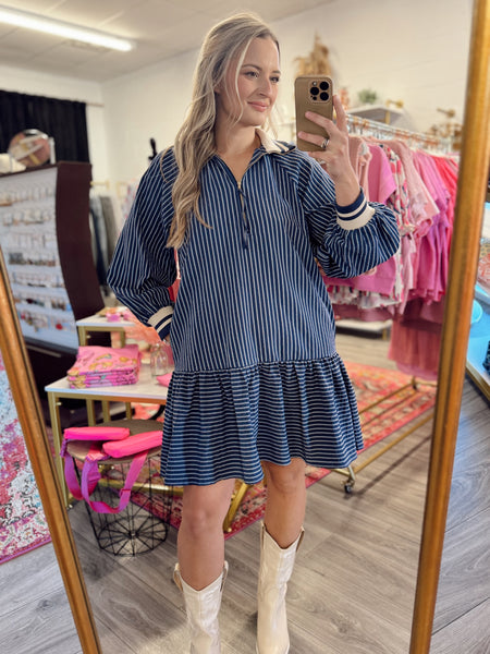Shy Striped Dress - Navy