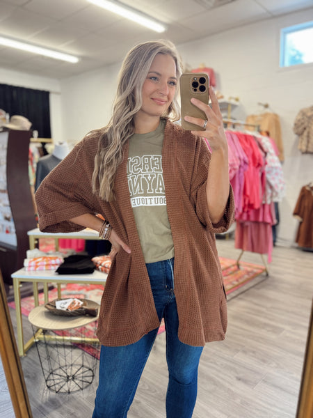 Waffle Knit Cardigan - Camel