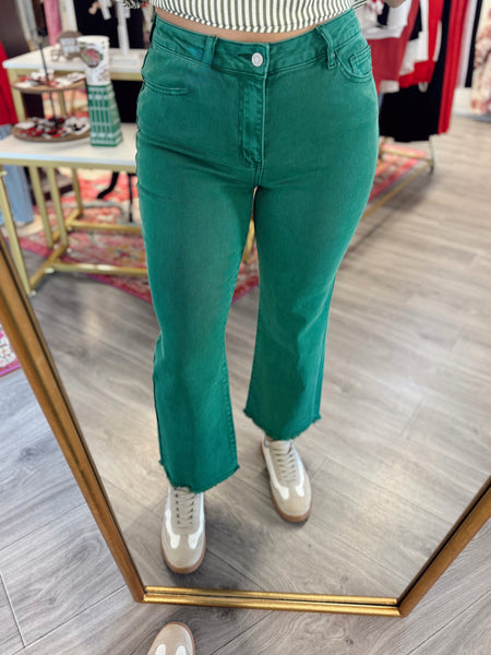Acid Washed Frayed Hem Jeans - Green