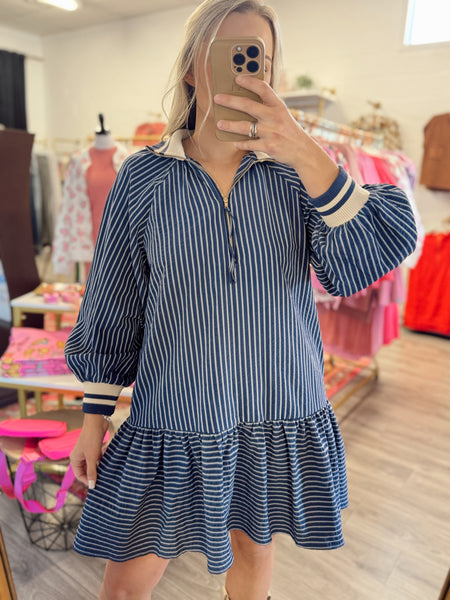 Shy Striped Dress - Navy