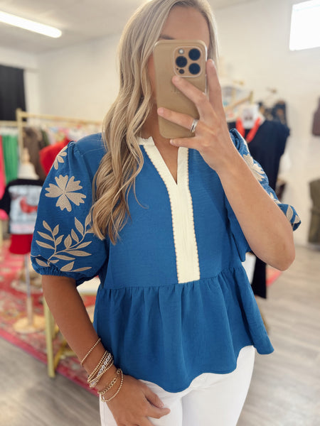 Penni Peplum Blouse - Blue
