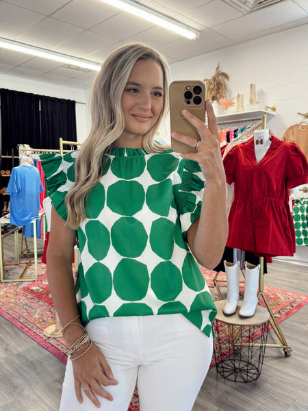 Polka Dot Ruffled Top - Green