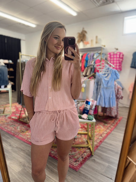 Bliss Button Up Set - Rose