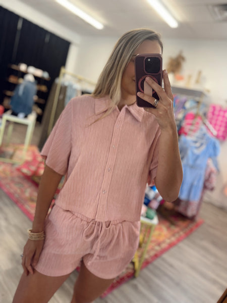 Bliss Button Up Set - Rose