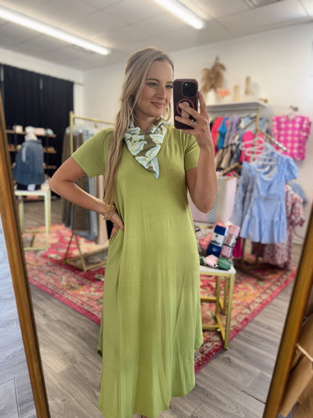 Everyday V Neck Dress - Lime