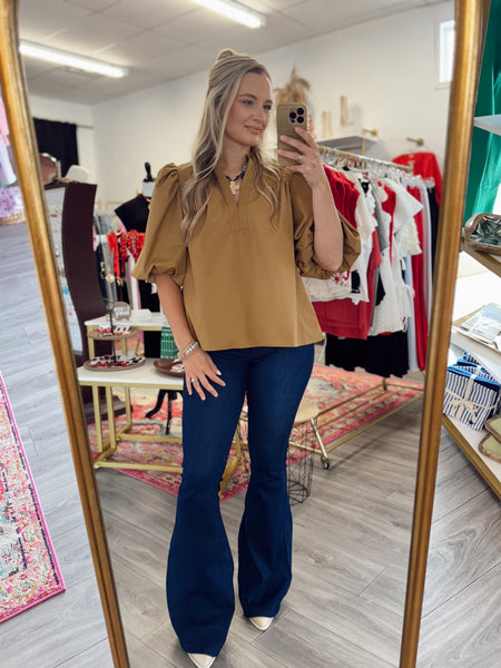 Bubble Sleeve Blouse - Camel