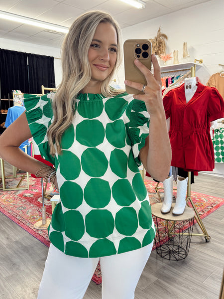 Polka Dot Ruffled Top - Green