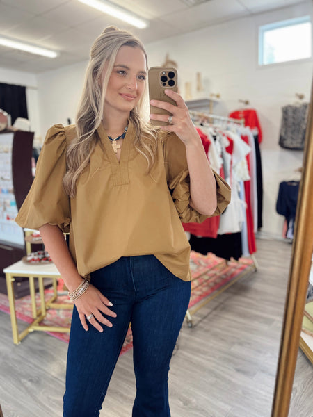 Bubble Sleeve Blouse - Camel