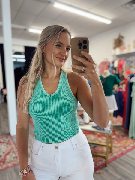 Washed Padded Cami - Green