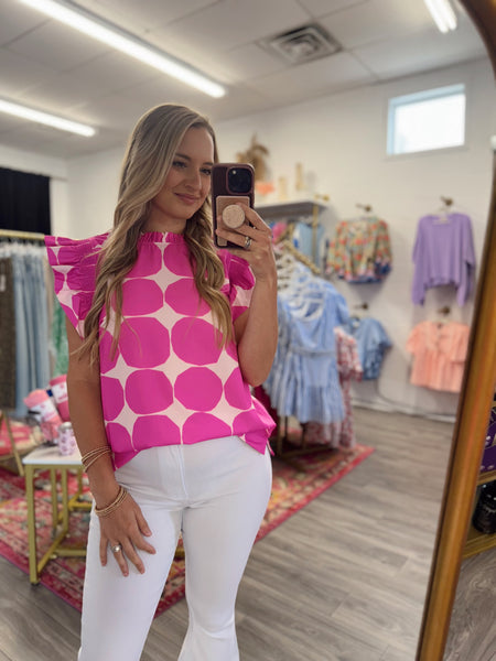 Polka Dot Ruffled Top - Pink