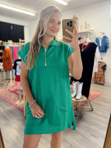 Quilted Casual Dress - Green