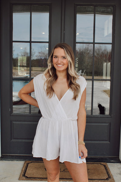 Yours Truly Romper - White