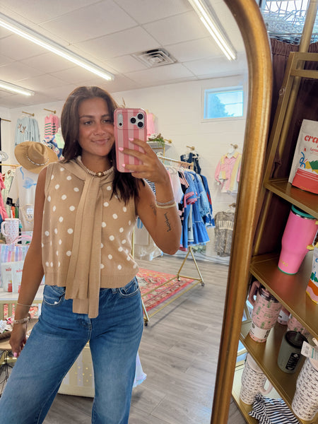 Polka Dot Sweater Knit Top - Camel