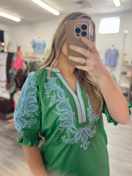 Embroidered Detailed Midi Dress - Green
