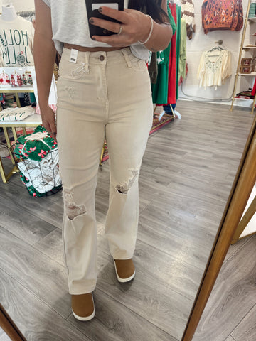 90’s Distressed Jeans - Bone