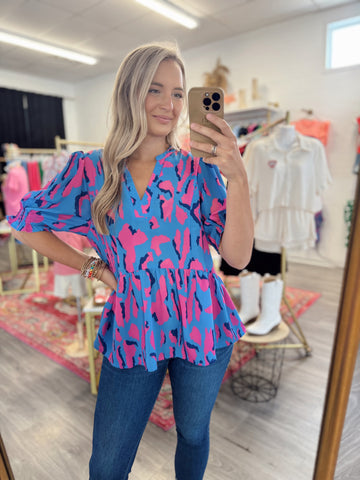 Printed Leopard Blouse - Periwinkle
