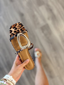 Gold Detail Leopard Sandals