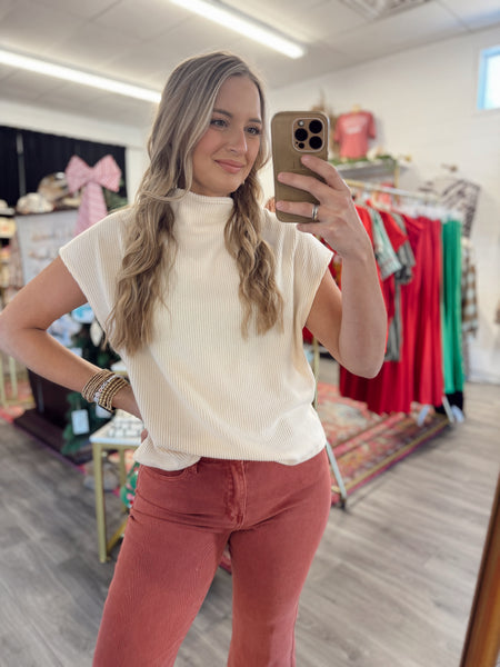 Cindy Mock Neck Sweater - Cream