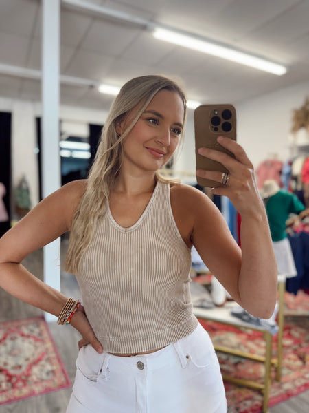 Washed Padded Cami - Taupe