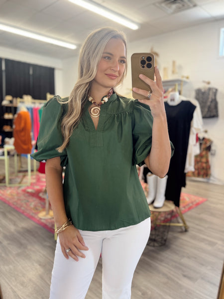 Bubble Sleeve Blouse - Olive