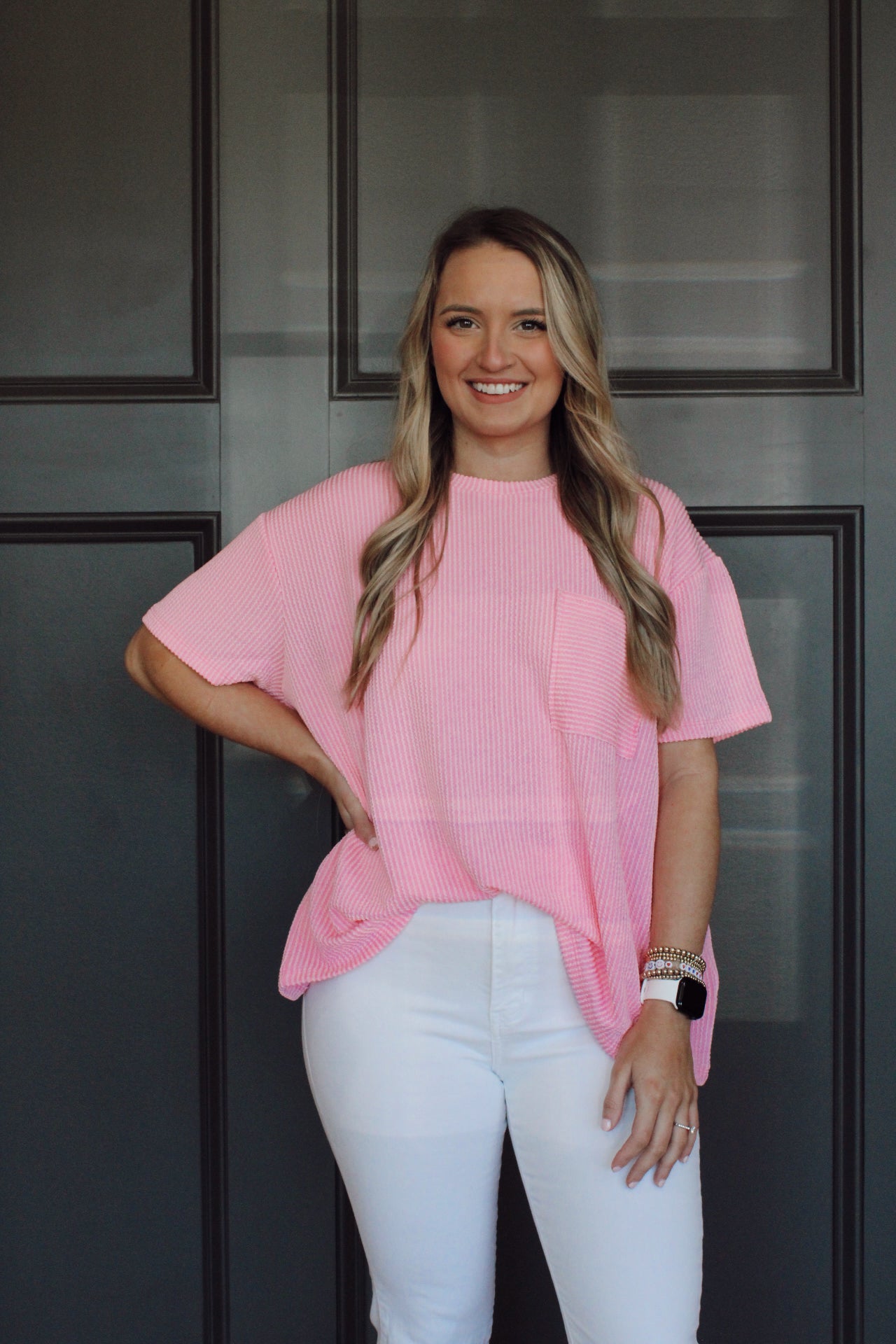 Everyday Ribbed Pocket Top - Pink