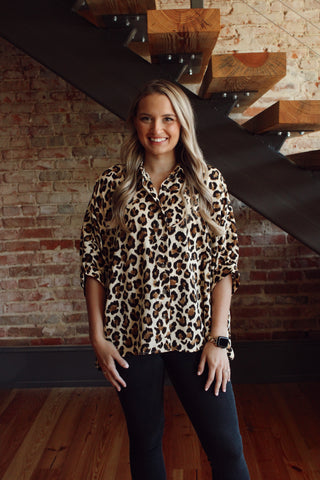 Cheetah Button Down Blouse