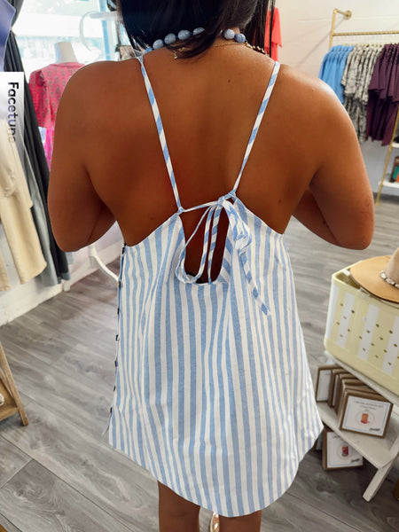 Striped Mini Dress - Blue