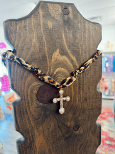 Scarf Charm Necklace - Cheetah Cross