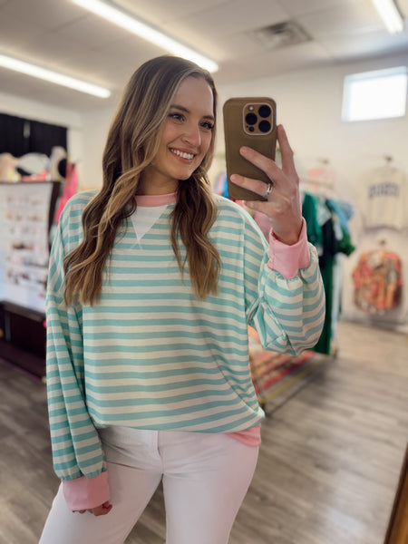 French Terry Pullover - Blue/Pink