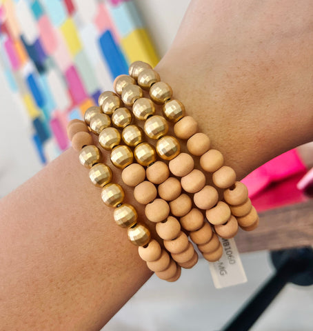 Wooden Beaded Bracelet- Tan