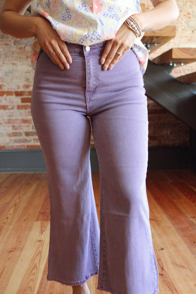 Acid Washed Frayed Hem Jeans - Purple