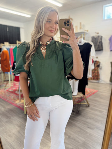 Bubble Sleeve Blouse - Olive