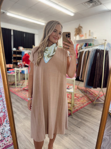 Linen Basic Midi Dress - Tan