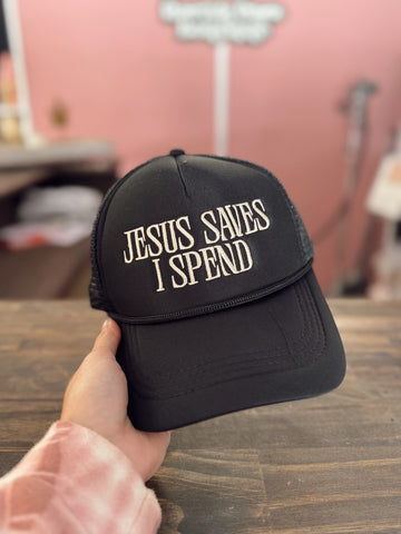 Jesus Saves I Spend Hat - Black