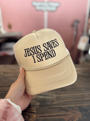 Jesus Saves I Spend Hat - Tan