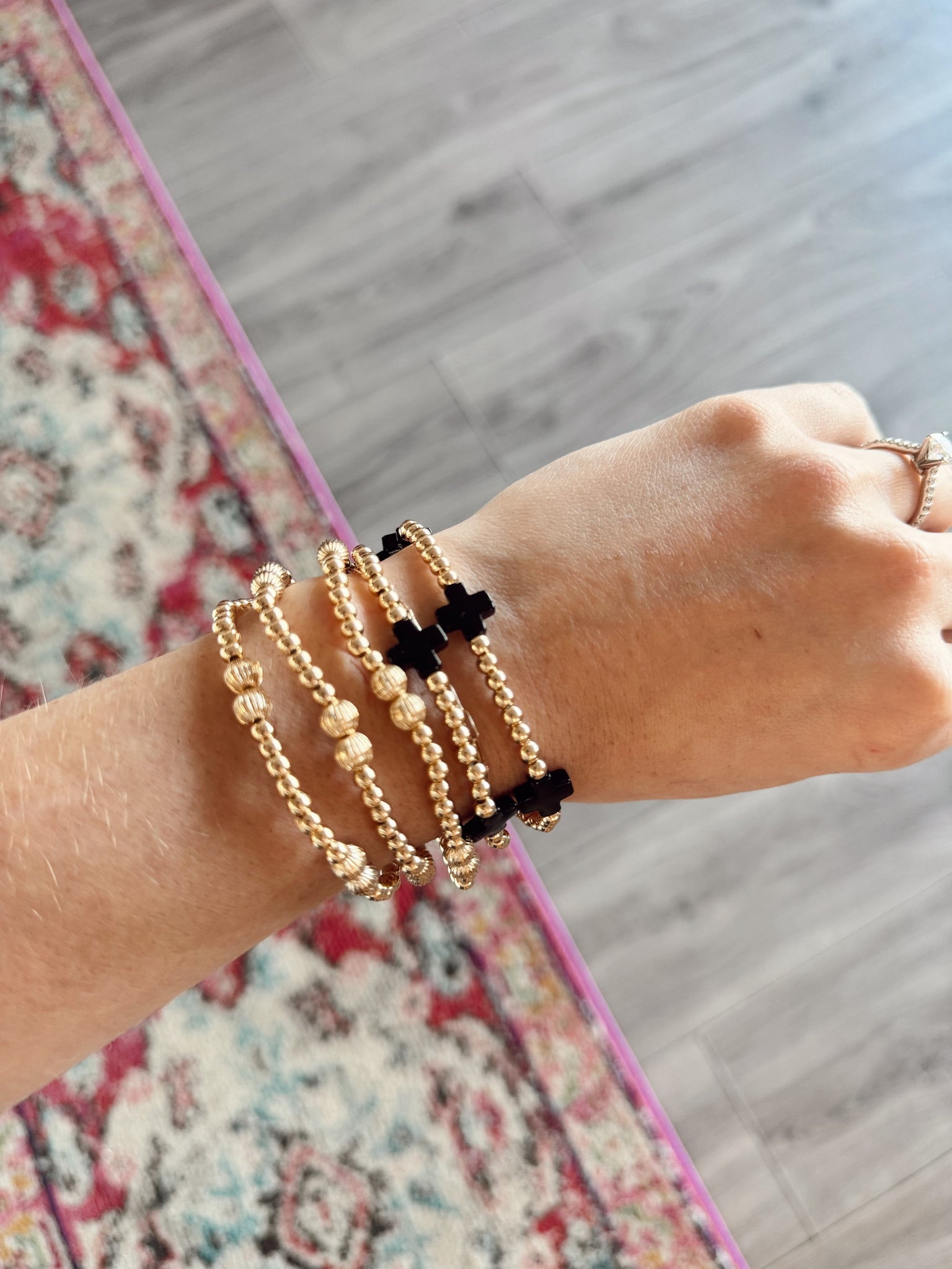 Black Cross Beaded Bracelet