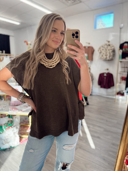 Basic Sleeveless Sweater - Brown