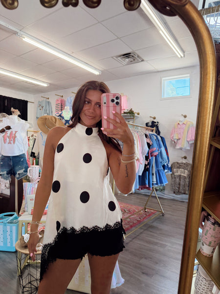 Polka Dot Halter Tank with Lace