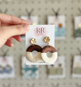 Wooden Circle Dangle Earrings - White