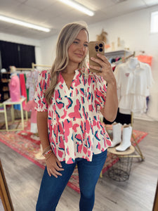 Printed Leopard Blouse - Cream