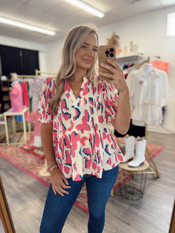 Printed Leopard Blouse - Cream