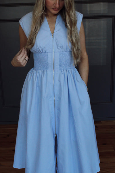 Feeling Alive Zip Up Dress - Baby Blue