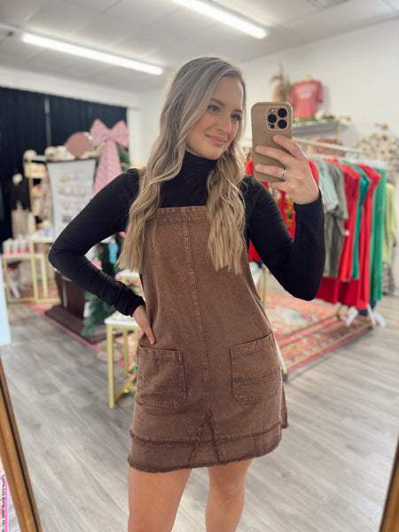 Denim Overall Dress - Mocha