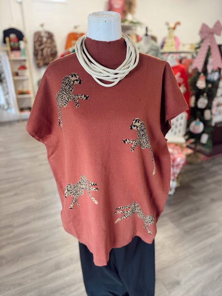 Mock Neck Leopard Sweater - Clay, Curvy