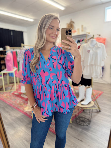 Printed Leopard Blouse - Periwinkle